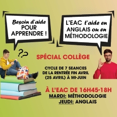 Avril &agrave; juin 2023: accompagnement scolaire sp&eacute;cial coll&egrave;ge