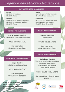 L'agenda de novembre des s&eacute;niors